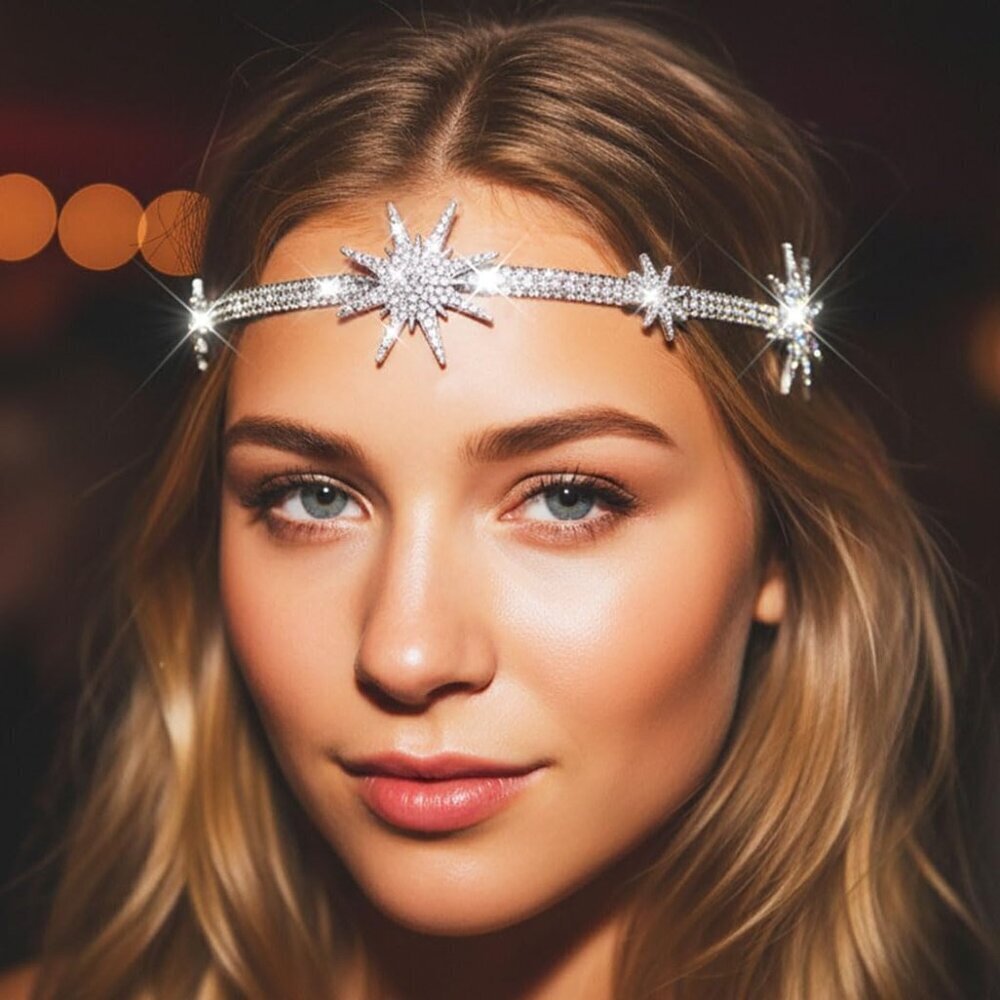 Rhinestone Headband Silver Star Hair Accessory Bridal Prom Rave Jewelry